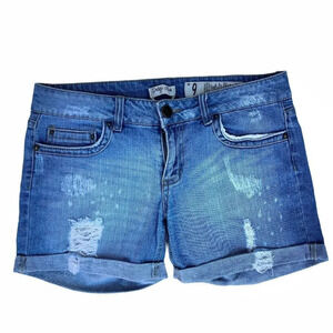 INDIGO REIN Size 9 Light Blue Roll Cuff Low Rise Distressed Shorts